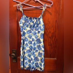 Vintage digital blue rose floral print mini dress